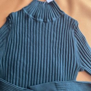 Loft Green Ribbed Turtleneck Sweater